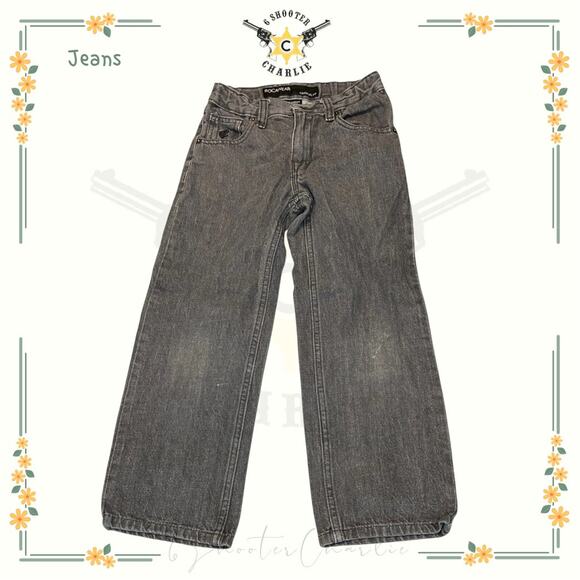 Rocawear Jeans Boys Embroidered Faded Gray Denim Jeans Size 7 Patch Pocket - Picture 1 of 6